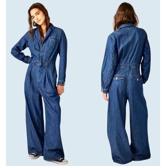 FREE PEOPLE / We The Free Franklin Tailored Denim Jumpsuit Size Small - Picture 1 of 8